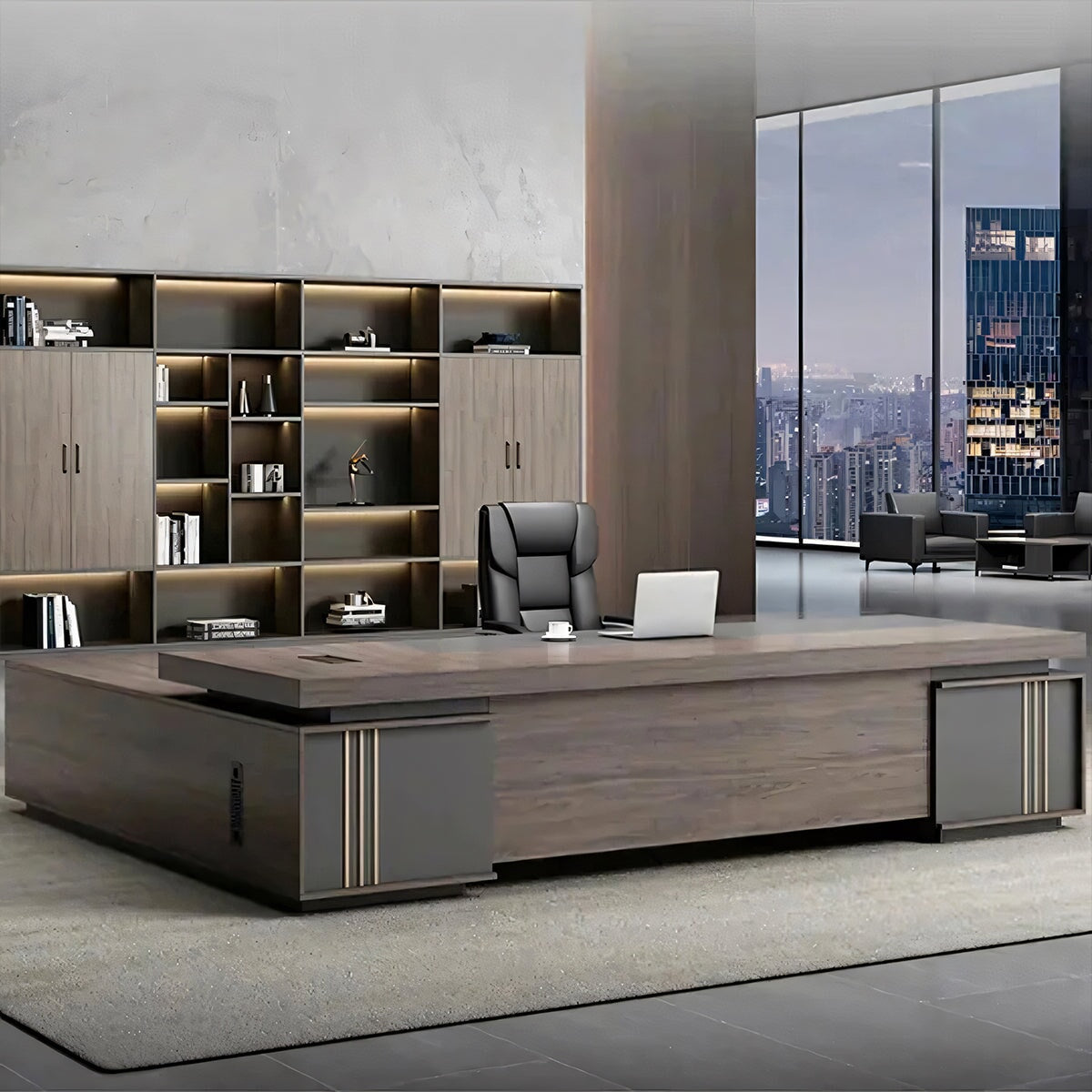 ダイヤル錠付き 社長デスク 役員デスク エグゼクティブデスク マネージメントデスク 社長机 オフィスデスク オフィス家具 ウォールナット カスタマイズ可能 LBZ-T019 tomokagu