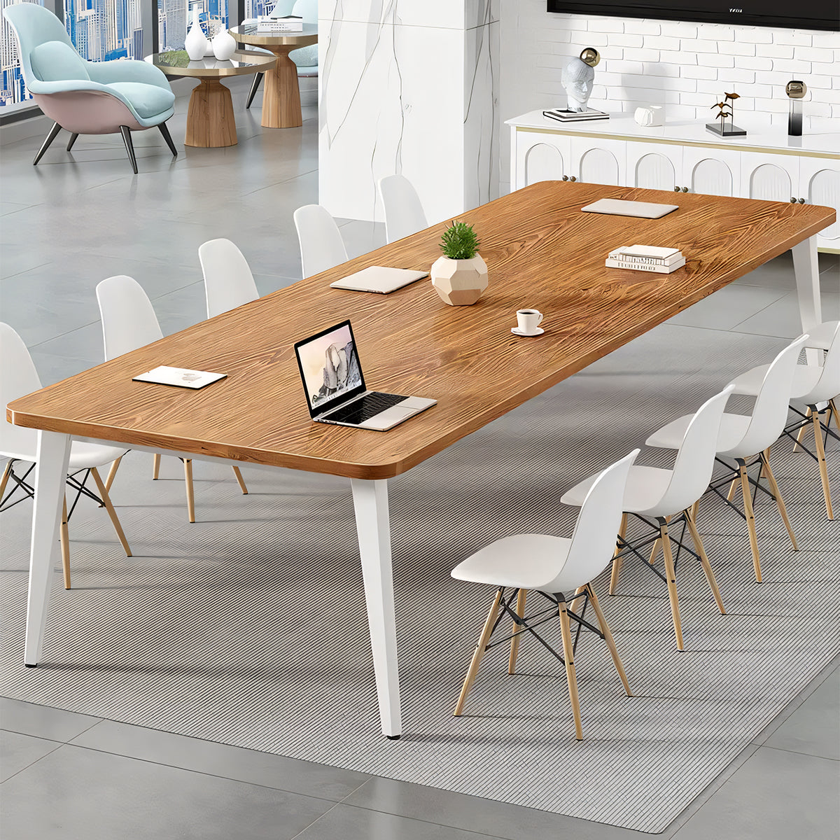 重厚感 長方形タイプ 4本脚タイプ 会議テーブル ミーティングテーブル 天板固定テーブル 会社用 事務所用 シンプル ホワイト カスタマイズ可能 HYZ-T062 tomokagu