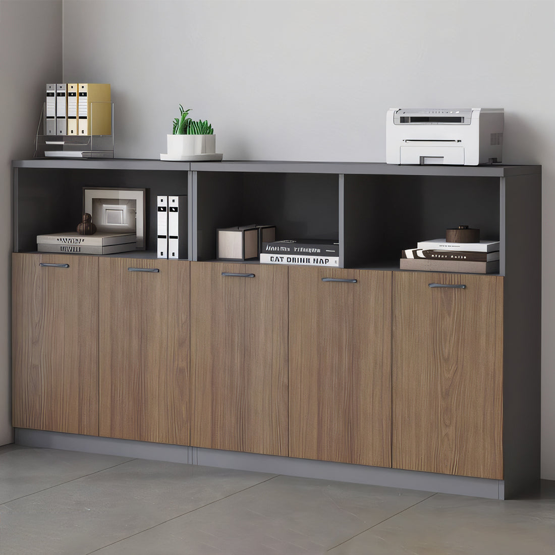 収納キャビネット 収納棚 収納ラック 整理棚 キャビネット オフィス用 リビング収納 扉付き 木製 ロータイプ ホワイト ウォールナット カスタマイズ可能 CWG-K012 - tomokagu