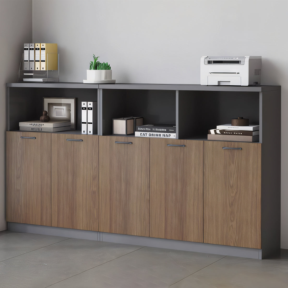 収納キャビネット 収納棚 収納ラック 整理棚 キャビネット オフィス用 リビング収納 扉付き 木製 ロータイプ ホワイト ウォールナット カスタマイズ可能 CWG-K012 - tomokagu