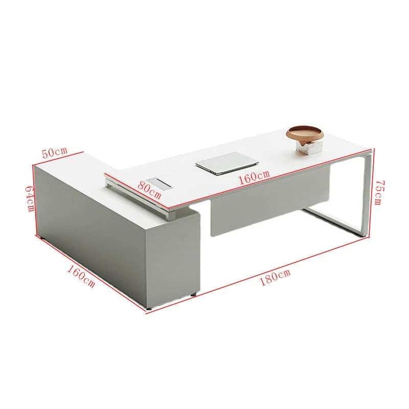 L字 大容量収納 デスク 社長机 社長デスク 役員デスク エグゼクティブデスク ホワイト カスタマイズ可能 LBZ-T034 tomokagu