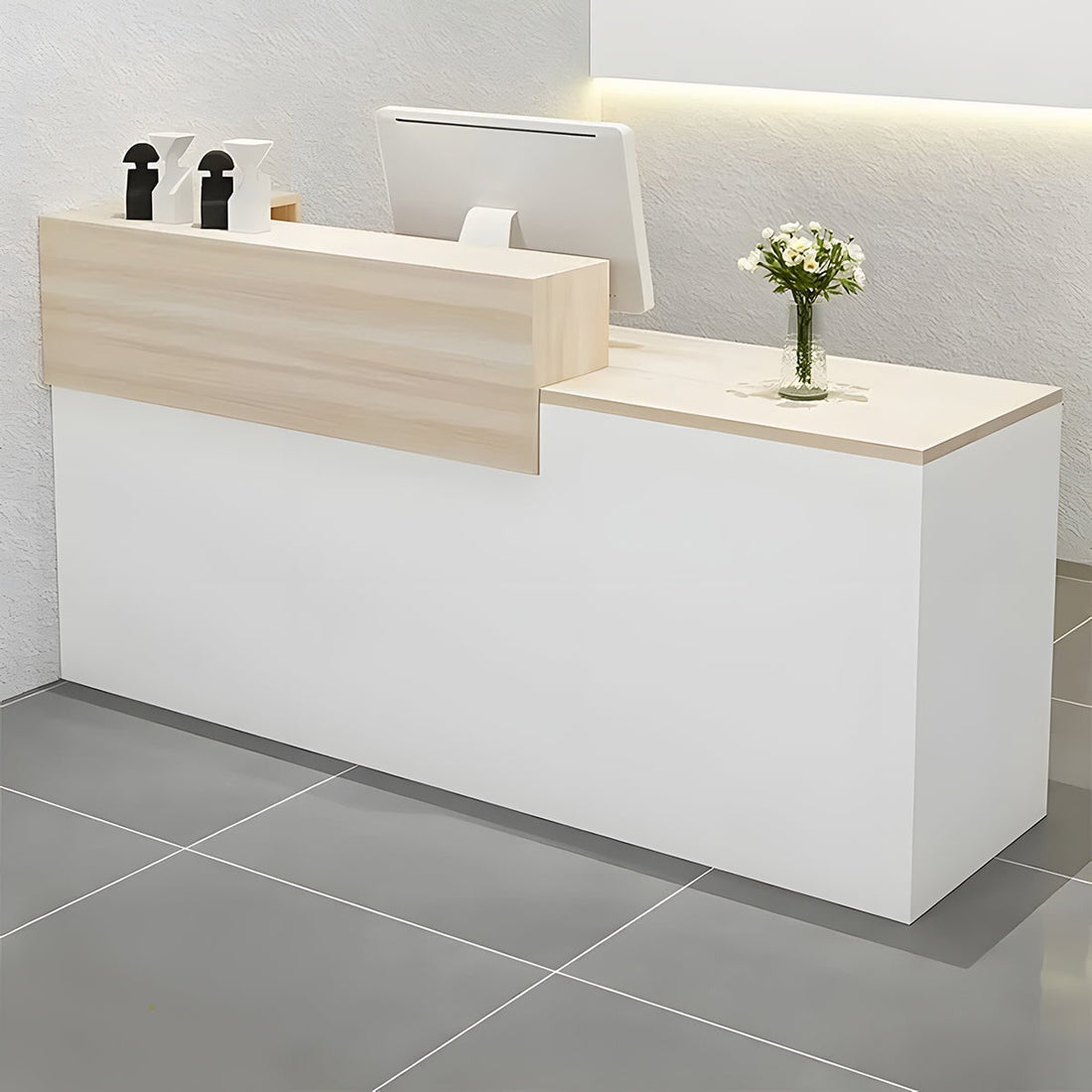 受付カウンター レジカウンター 受付台 カウンター 収納棚 引き出し付き キーボードトレイ付き 袖机 配線穴付き ホワイト カスタマイズ可能 JDT-K-111 kaguyasu