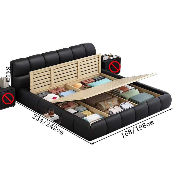 本革 収納力抜群 ナッパレザー 天然木材 跳ね上げ式 すのこ ベッド 収納ベッド ベッドフレーム ダブルベッド 高級感 ブラック BED-T050 tomokagu