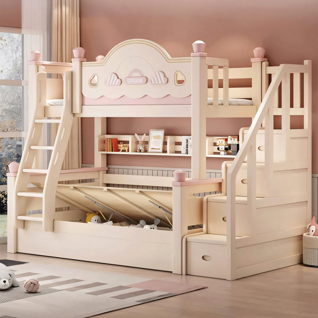 かわいい 二段ベッド オシャレ 無毒無臭 エコ 水性塗料 キャスター付き 引き出し ロングライフ チェリーウッド SCC-T019