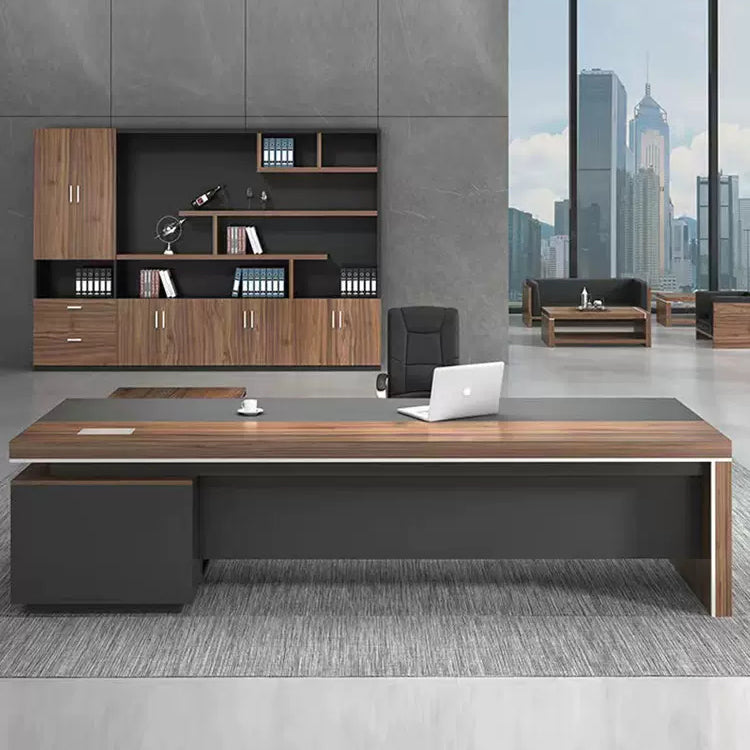 幕板付き 排気口付き 重厚感 エグゼクティブデスク 重役デスク ワークデスク L字デスク 配線ボックス付き 木目調 ウォールナット カスタマイズ可能 在庫あり LBZ-038-kc tomokagu