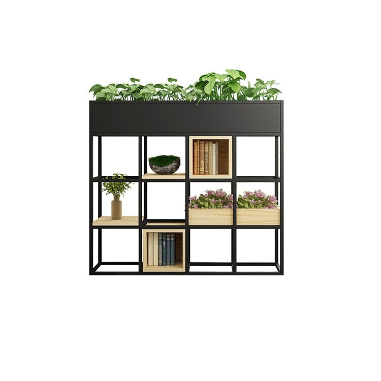 パーテーション オフィスラック シンプル 店舗用 天然木製 焼付塗装 アイアン製 収納スペース付き モダン ブラック ナチュラル カスタマイズ可能 metamall