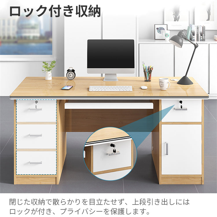 オフィスデスク オフィス デスク ロック付き収納 R加工 パーティション シンプル 快適 耐久性 SL-BGZ-052