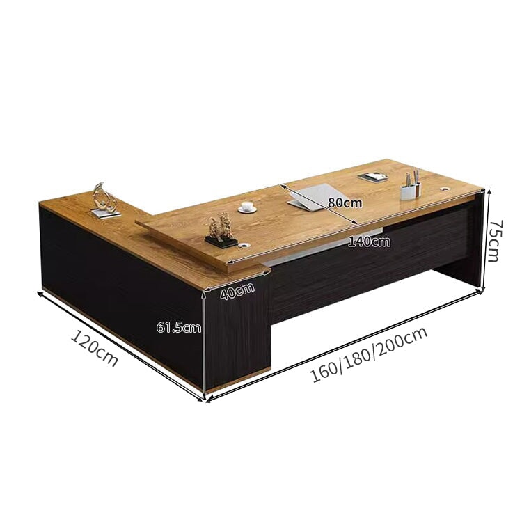 役員室用 社長室用 配線穴付き Ⅼ字 サイドキャビネット付き 幕板付き プレジデントデスク パソコンデスク 事務机 エグゼクティブデスク おしゃれ 木目調 LBZ-C070 chickagu