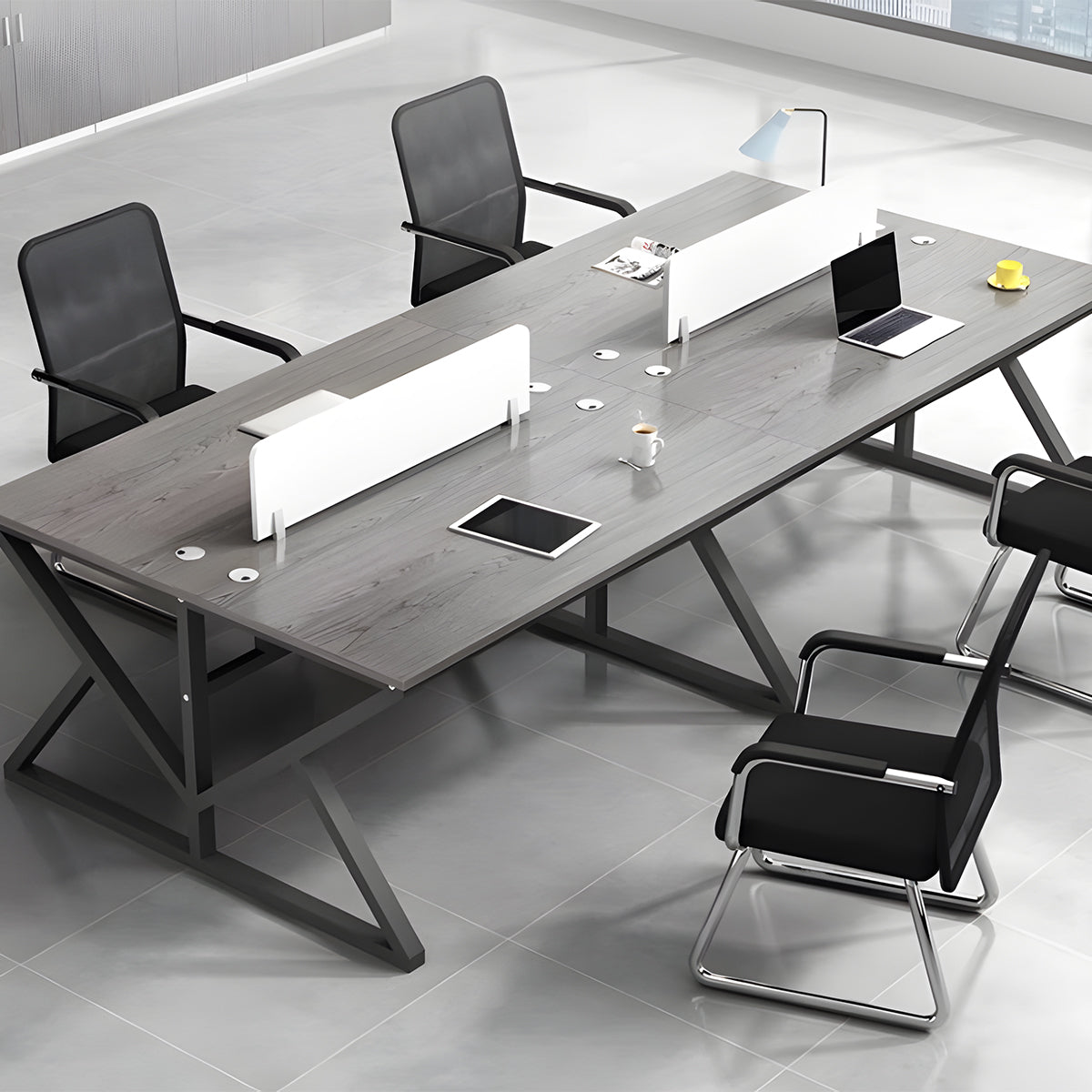 オフィスデスク デスク ワークデスク 事務机 デスク 会社用 キャビネット エコ素材 メラミン化粧板 スチールフレーム パネル 下肢空間 グレイオーク カスタマイズ可能 BGZ-S027