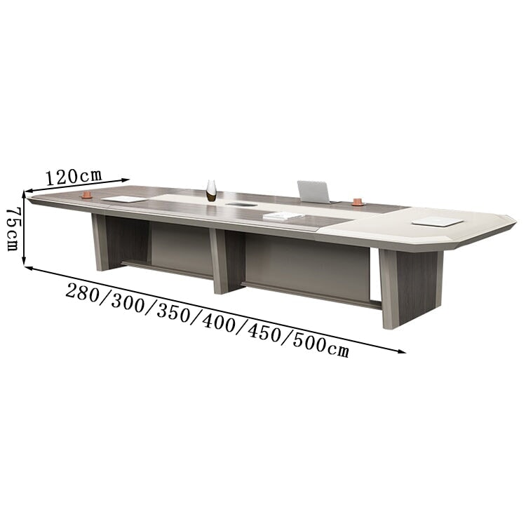 会議テーブル 会議机 ミーティングテーブル 木目調 バイカラーデザイン 角丸 配線ボックス付き 重厚感 ライトグレー カスタマイズ可能 HYZ-104 - tomokagu