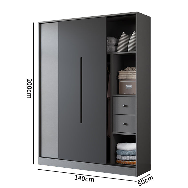 衣装室 衣類収納ユニット クローゼットキャビネット エコ板材 上置き収納 サイド収納棚 大容量  引き戸 省スペース 分類収納 クローゼット ワードローブ YG-S019