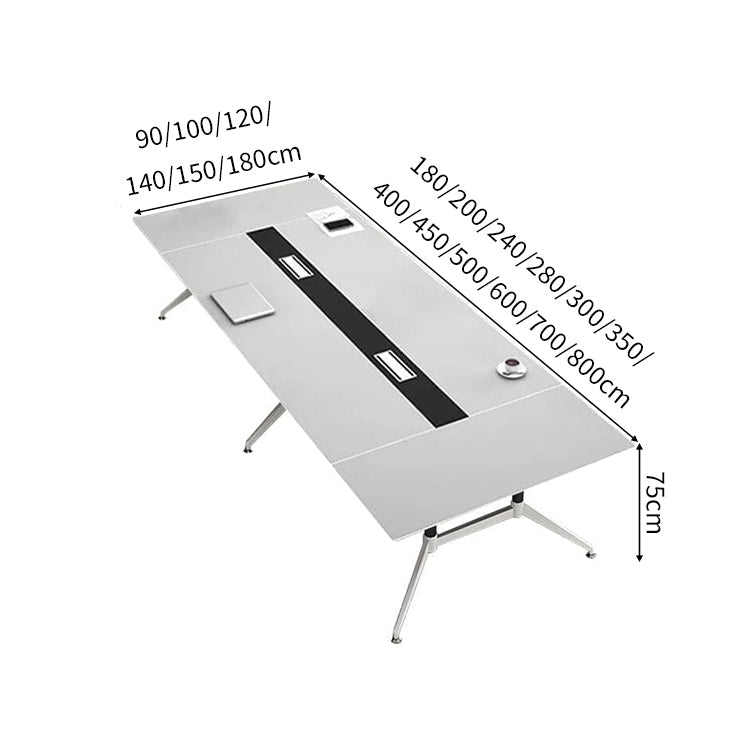 配線ボックス 幅広 八の字型 金属脚 テーブル ミーティングテーブル 会議テーブル シンプル 木目調 モダン カスタマイズ可能 HYZ-C034