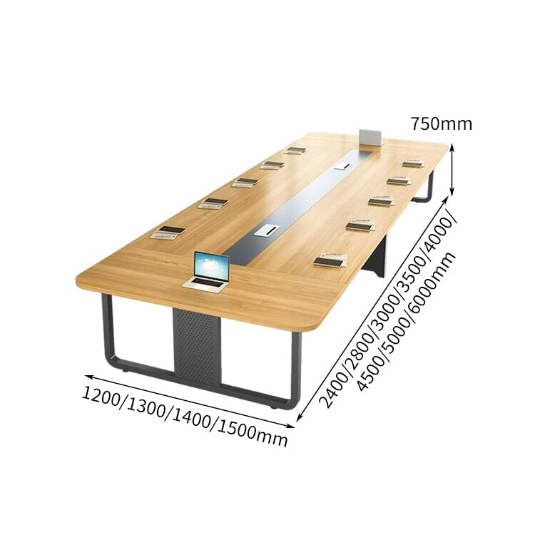 長方形タイプ 配線ボックス付き スラント脚付き シンプル 事務机 会議テーブル 商談テーブル ミーティング用テーブル 会社用 事務所用 ホワイト カスタマイズ可能 HYZ-C046