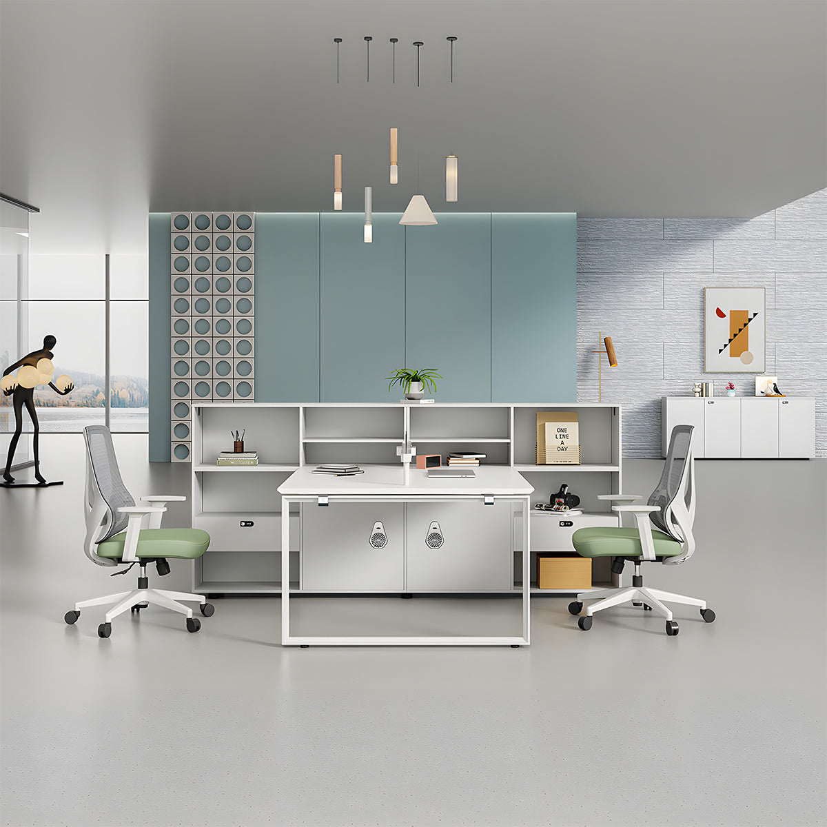 パソコンデスク 収納付きデスク 大容量の収納 パーティション付き 事務机 ワークデスク コンパクトデスク オフィスデスク PCの通気孔 高級感 ホワイト MG-BGZ-LLS15