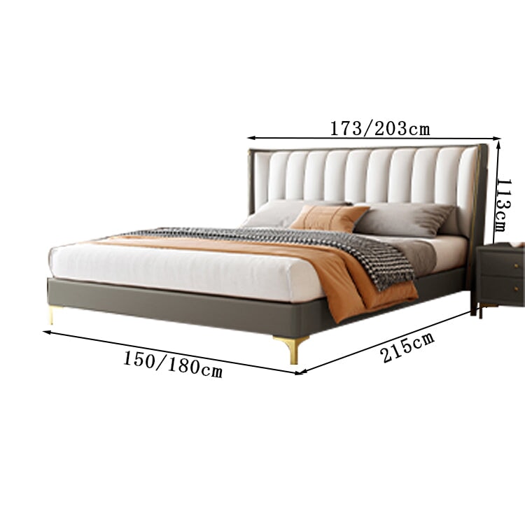 手の届く贅沢 シンプル モダン 主寝室 タイニーハウス 新婚用 ダブル 柔らかい 無垢材 トップレイヤーレザー ベッド