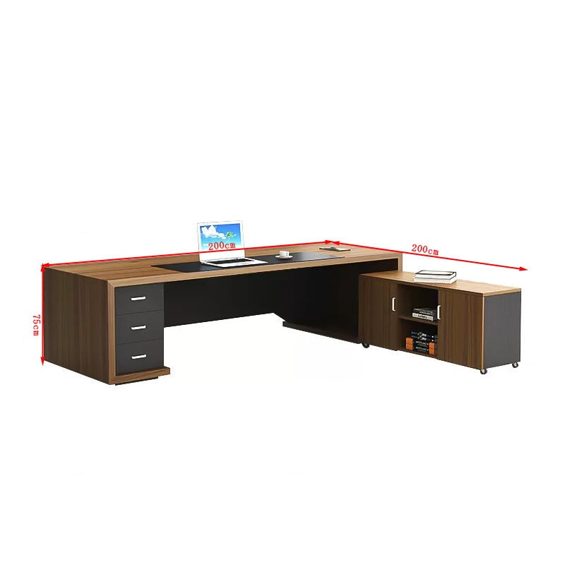 配線ボックス付き 社長机 役員用デスク 重役デスク 社長室 エグゼクティブデスク ロック付き オフィスデスク ウォールナット カスタマイズ可能 LBZ-T005 tomokagu