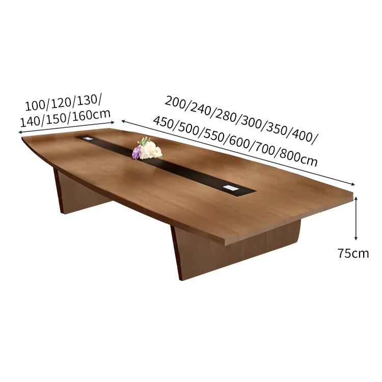 分厚い天板 配線ボックス 幅広 舟型天板 台形脚 安定性 会議テーブル ミーティングテーブル テーブル 木目調 自然な風合い 洗練 シンプル  カスタマイズ可能 HYZ-C041