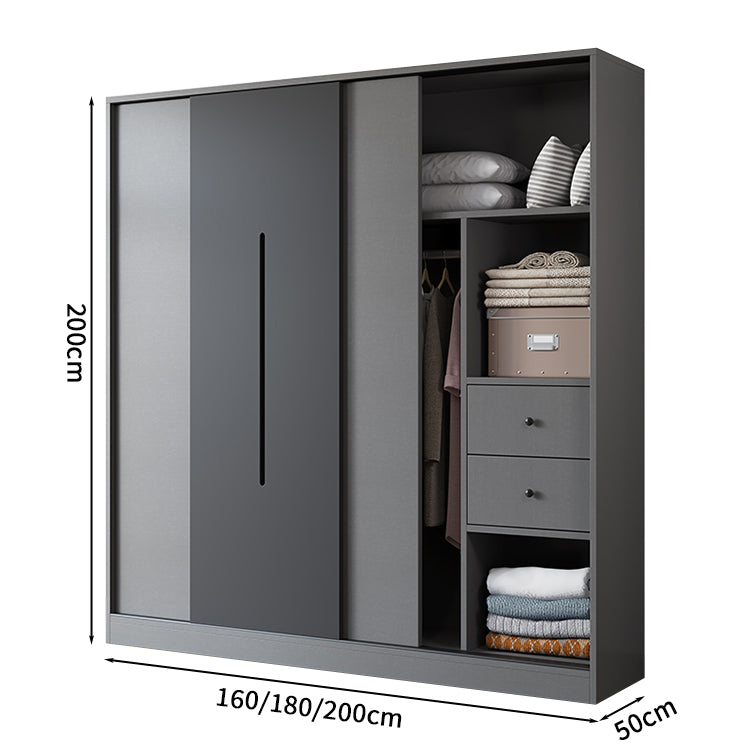 衣装室 衣類収納ユニット クローゼットキャビネット エコ板材 上置き収納 サイド収納棚 大容量  引き戸 省スペース 分類収納 クローゼット ワードローブ YG-S019