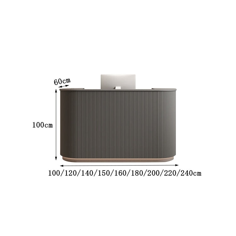 案内カウンター 受付台 レジ台 コンパクト 高級感 R加工 LEDテープライト 上部天板付き ダークグリーン カスタマイズ可能 JDT-M072