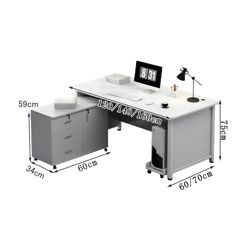 ロック付き アジャスター付き エグゼクティブデスク 社長机 オフィスデスク パソコン作業用 作業台 事務机 PCデスク ホワイト シンプル LBZ-T010 tomokagu