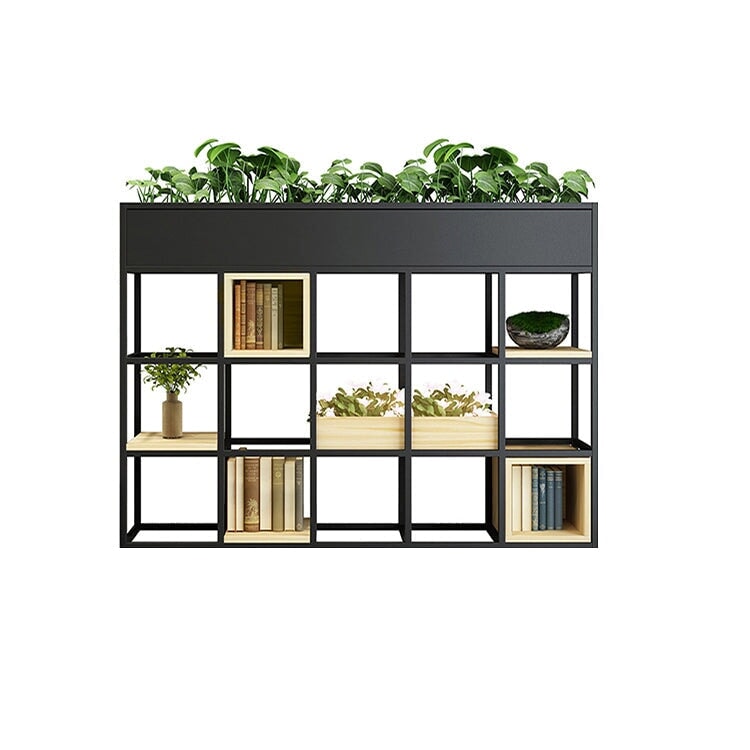 パーテーション オフィスラック シンプル 店舗用 天然木製 焼付塗装 アイアン製 収納スペース付き モダン ブラック ナチュラル カスタマイズ可能 metamall