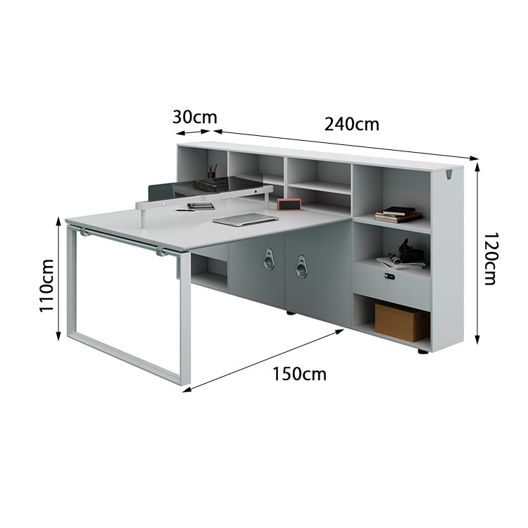 パソコンデスク 収納付きデスク 大容量の収納 パーティション付き 事務机 ワークデスク コンパクトデスク オフィスデスク PCの通気孔 高級感 ホワイト MG-BGZ-LLS15
