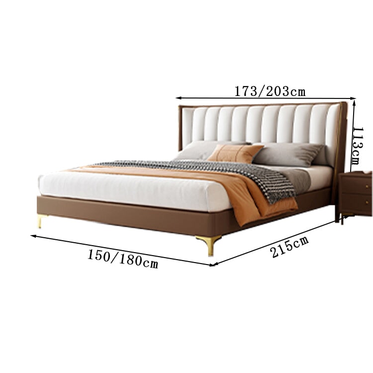 手の届く贅沢 シンプル モダン 主寝室 タイニーハウス 新婚用 ダブル 柔らかい 無垢材 トップレイヤーレザー ベッド