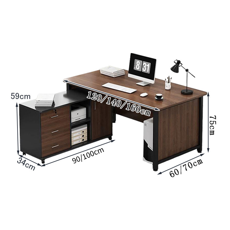 分離型 キャビネット 事務机 社長机 PCデスク 会社用 大容量 キャスター付き 幕板 配線孔 機能的 木目 LBZ-T010