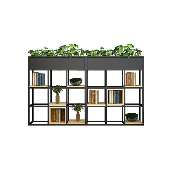 パーテーション オフィスラック シンプル 店舗用 天然木製 焼付塗装 アイアン製 収納スペース付き モダン ブラック ナチュラル カスタマイズ可能 metamall