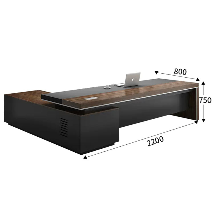 幕板付き 排気口付き 重厚感 エグゼクティブデスク 重役デスク ワークデスク L字デスク 配線ボックス付き 木目調 ウォールナット カスタマイズ可能 在庫あり LBZ-038-kc tomokagu