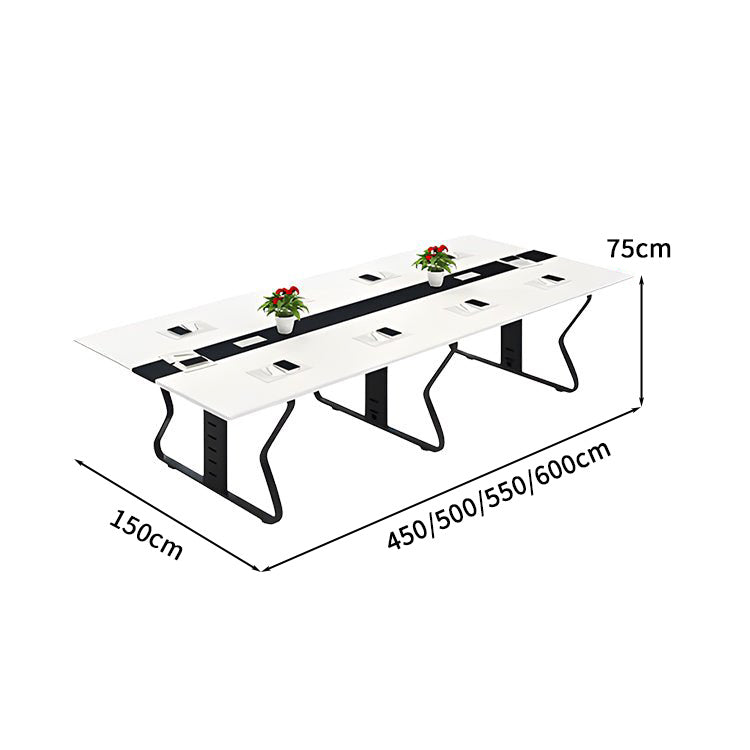 会議テーブル ミーティングテーブル 商談テーブル 事務机 会社用 事務所用 配線ボックス 安定性抜群 スチールフレーム ホワイト カスタマイズ可能 HYZ-S015 KAGUSHOP
