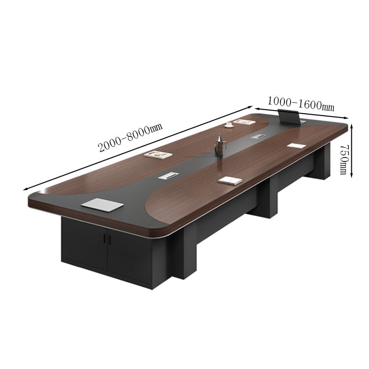 会議テーブル ミーティングテーブル 配線ボックス メラミン化粧板 幕板付き バイカラーデザイン サイドキャビネット ブラウン カスタマイズ可能 tomokagu
