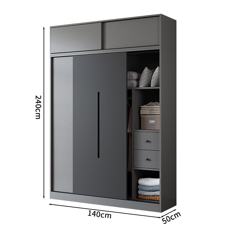 衣装室 衣類収納ユニット クローゼットキャビネット エコ板材 上置き収納 サイド収納棚 大容量  引き戸 省スペース 分類収納 クローゼット ワードローブ YG-S019