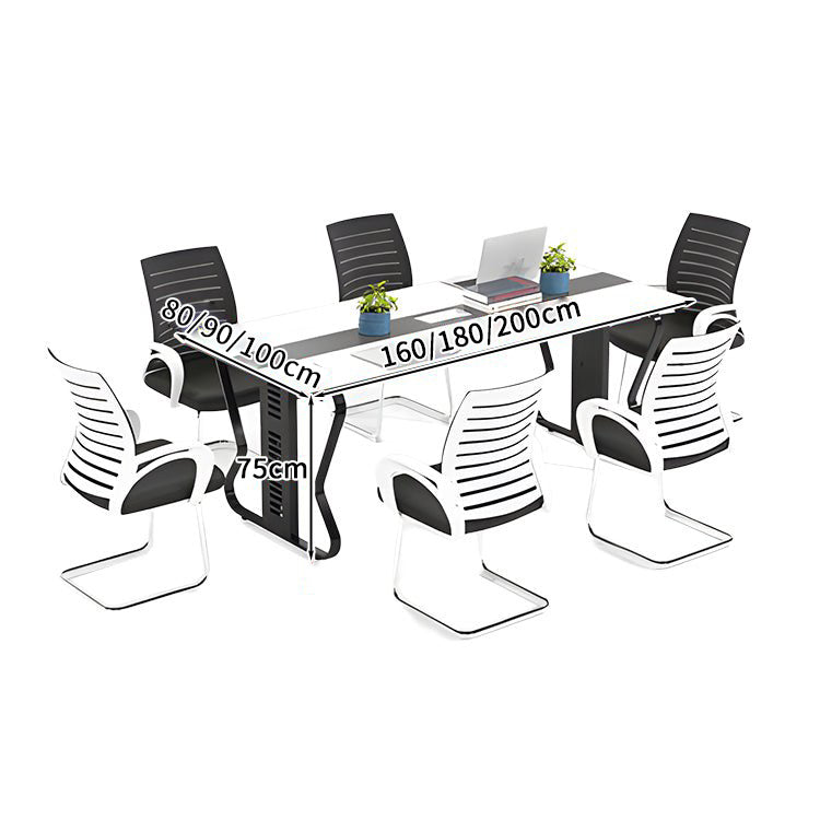 会議テーブル ミーティングテーブル 商談テーブル 事務机 会社用 事務所用 配線ボックス 安定性抜群 スチールフレーム ホワイト カスタマイズ可能 HYZ-S015 KAGUSHOP