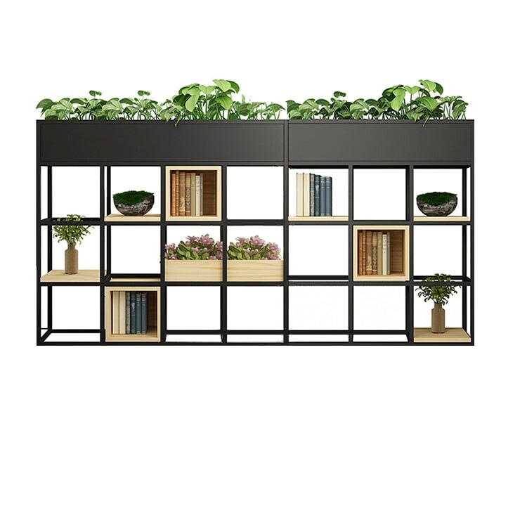 パーテーション オフィスラック シンプル 店舗用 天然木製 焼付塗装 アイアン製 収納スペース付き モダン ブラック ナチュラル カスタマイズ可能 metamall