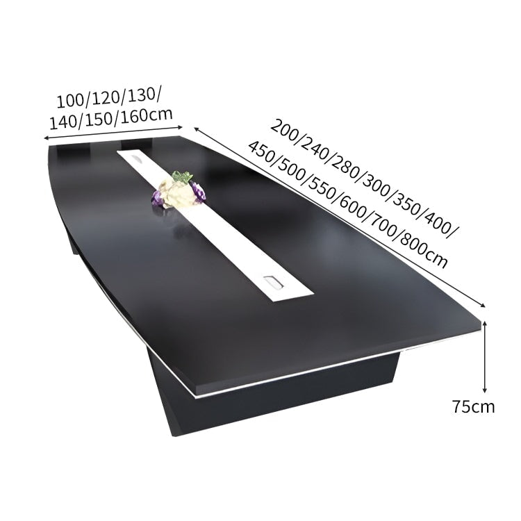 分厚い天板 配線ボックス 幅広 舟型天板 台形脚 安定性 会議テーブル ミーティングテーブル テーブル 木目調 自然な風合い 洗練 シンプル  カスタマイズ可能 HYZ-C041