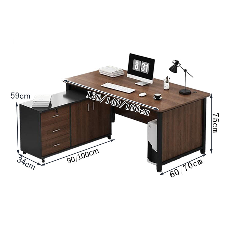 分離型 キャビネット 事務机 社長机 PCデスク 会社用 大容量 キャスター付き 幕板 配線孔 機能的 木目 LBZ-T010