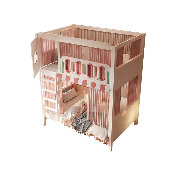 二段ベッド キッズベッド 子供部屋用家具 木製二段ベッド お城デザイン 落下防止設計 滑り止め加工ハシゴ 安定感のある構造 無垢材製ハシゴ ホワイト フェアリーテイルテイスト SCC-S078
