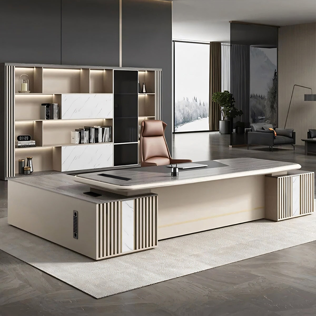 ワイヤリングBOXタイプ 配線孔あり 天板固定テーブル チェスト付き 引き出し付き 事務机 会社 事務所 エグゼクティブデスク 役員デスク カスタマイズ可能 LBZ-T059 tomokagu