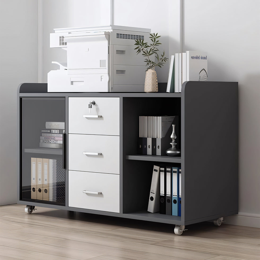 オシャレ シック シンプル オフィスキャビネット 可動キャビネット キャスター メラミン化粧板 カスタマイズ可能 YDG-T007