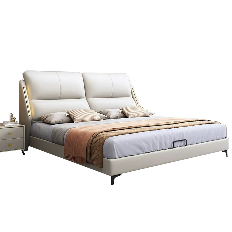 木製フレーム ウレタンフォーム填充 すのこ 収納付き LEDライト付き ベッド ダブルベッド ベッドフレーム ナッパレザー 上品 ホワイト グレー BED-T030 tomokagu