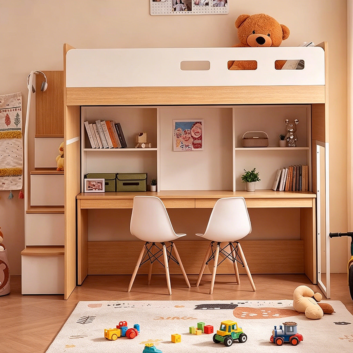 二段ベッド 子供用二段ベッド 寝具 落下防止ガード 階段 収納スペース 引き出し 多機能 おしゃれ R加工 カスタマイズ可能 SCC-C088