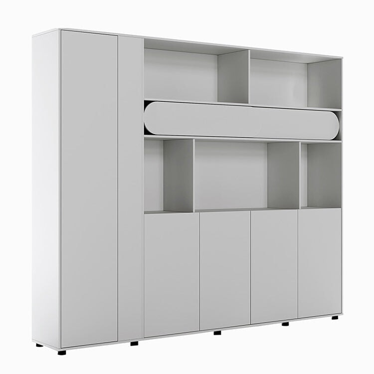 オフィスキャビネット ファイリングキャビネット 木製書庫 書類整理棚 メラミン化粧板 分類収納  引き違い戸 ホワイト CWG-M009