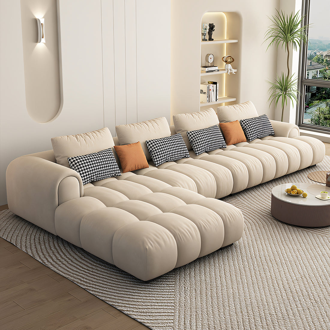 マツ材 パフ型 ウレタンフォーム 深い座面 リビングソファ インドアソファ 二人掛け 四人掛け オシャレ アイボリ カスタマイズ可能 SNSF-T065 tomokagu