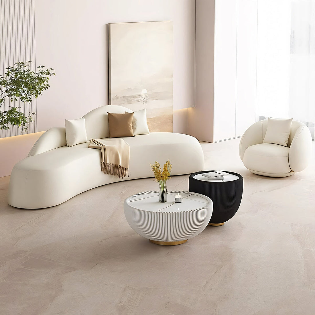 高密度ウレタン ボア生地 ポリエステル生地 深い座面 リビングソファ アームレスソファ フロア 1人掛け 4人掛け 開放感 高級感 ホワイト カスタマイズ可能 SNSF-T034 tomokagu