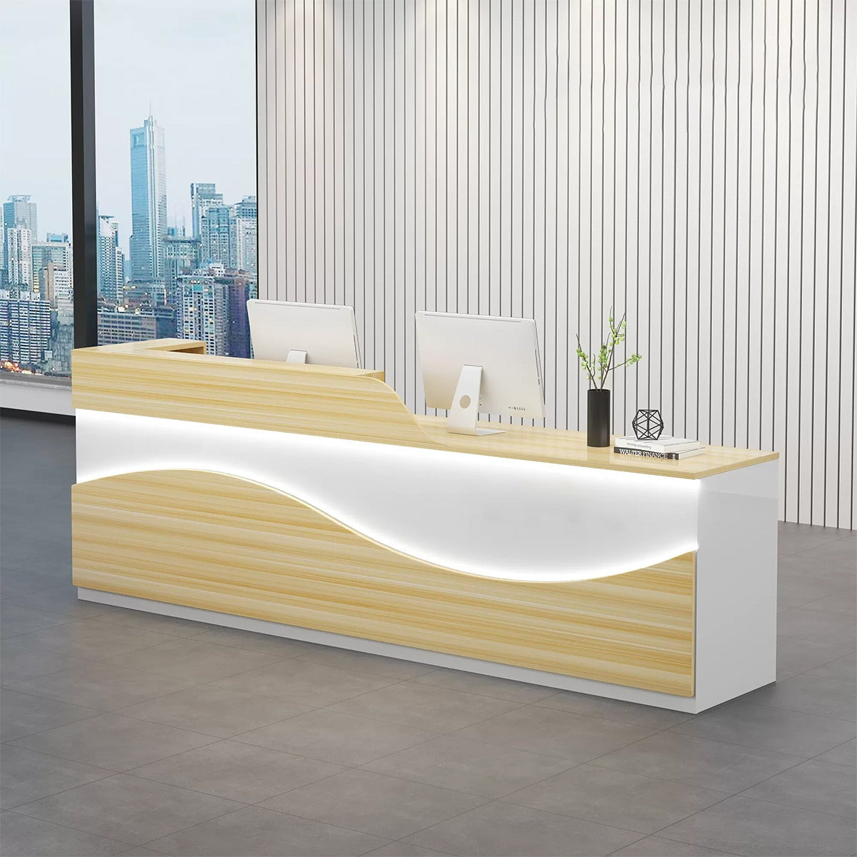 キーボードトレイ付き 収納機能 高級感 業務用 会社用 木製受付カウンター レセプションデスク レジカウンター 受付カウンター ホワイトマーブル JDT-T115 tomokagu