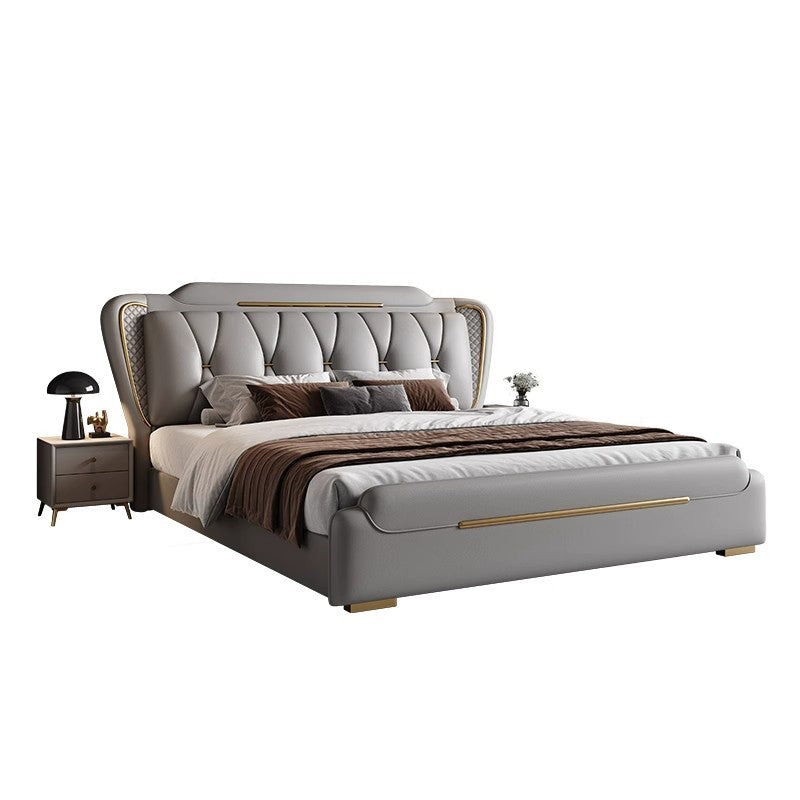 ナッパレザー すのこ 跳ね上げ式 ヘッドボード付き 木製フレーム ベッド 収納ベッド ダブルベッド ベッドフレーム 高級感 シルバーグレー アイボリー BED-T027 tomokagu