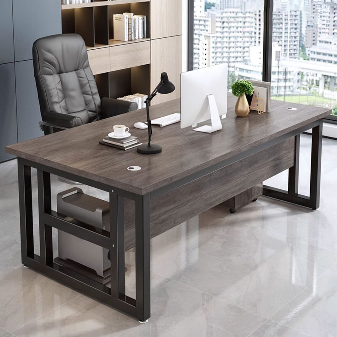 サイドキャビネット付き ロック付き アルミ合金 取っ手付き キャスター付き パソコン収納 エコ板材 エグゼクティブデスク カスタマイズ可能 LBZ-T044 tomokagu