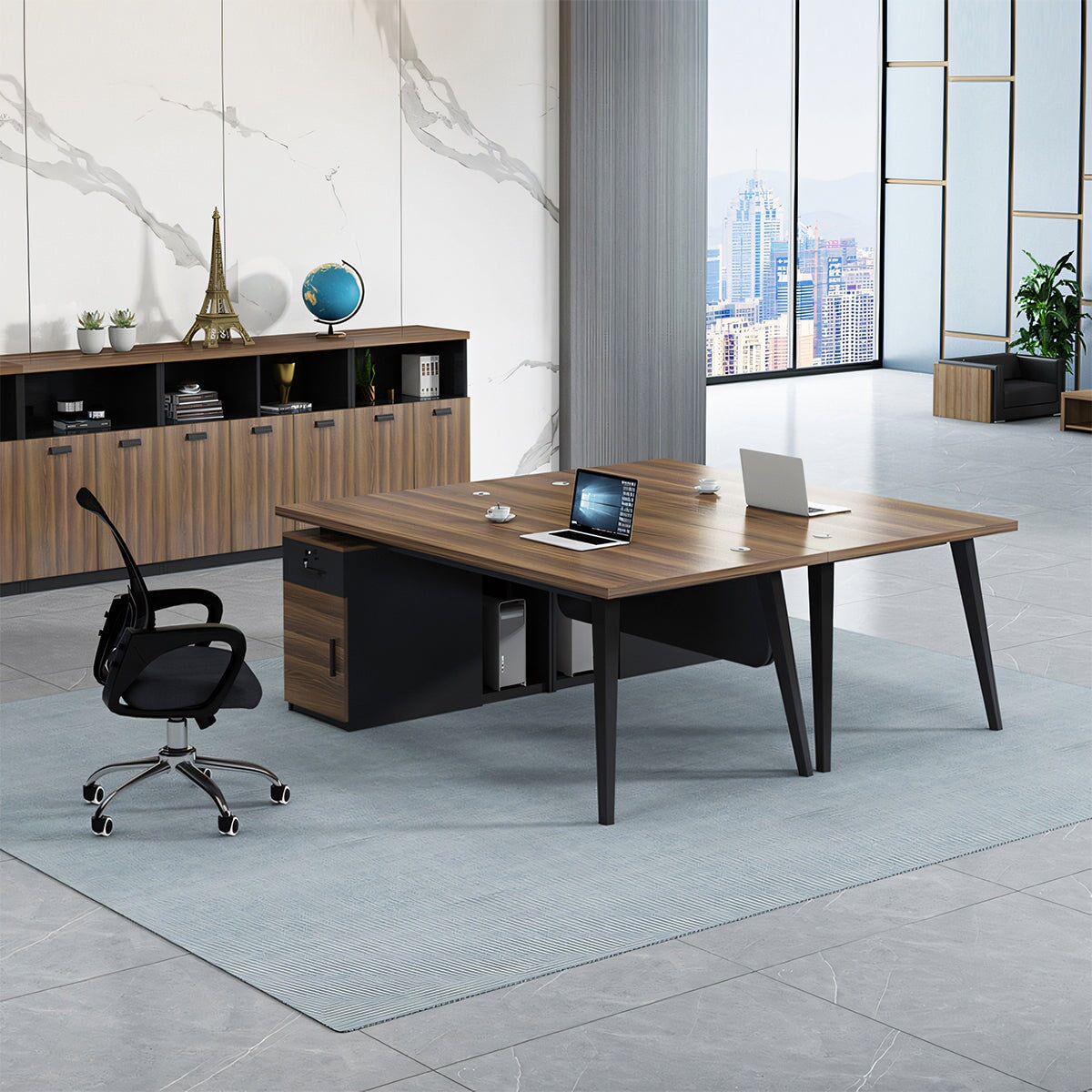 化粧板 スチール脚 幕板 サイドキャビネット シリンダー錠 配線孔 オフィスデスク BGZ-T059 tomokagu