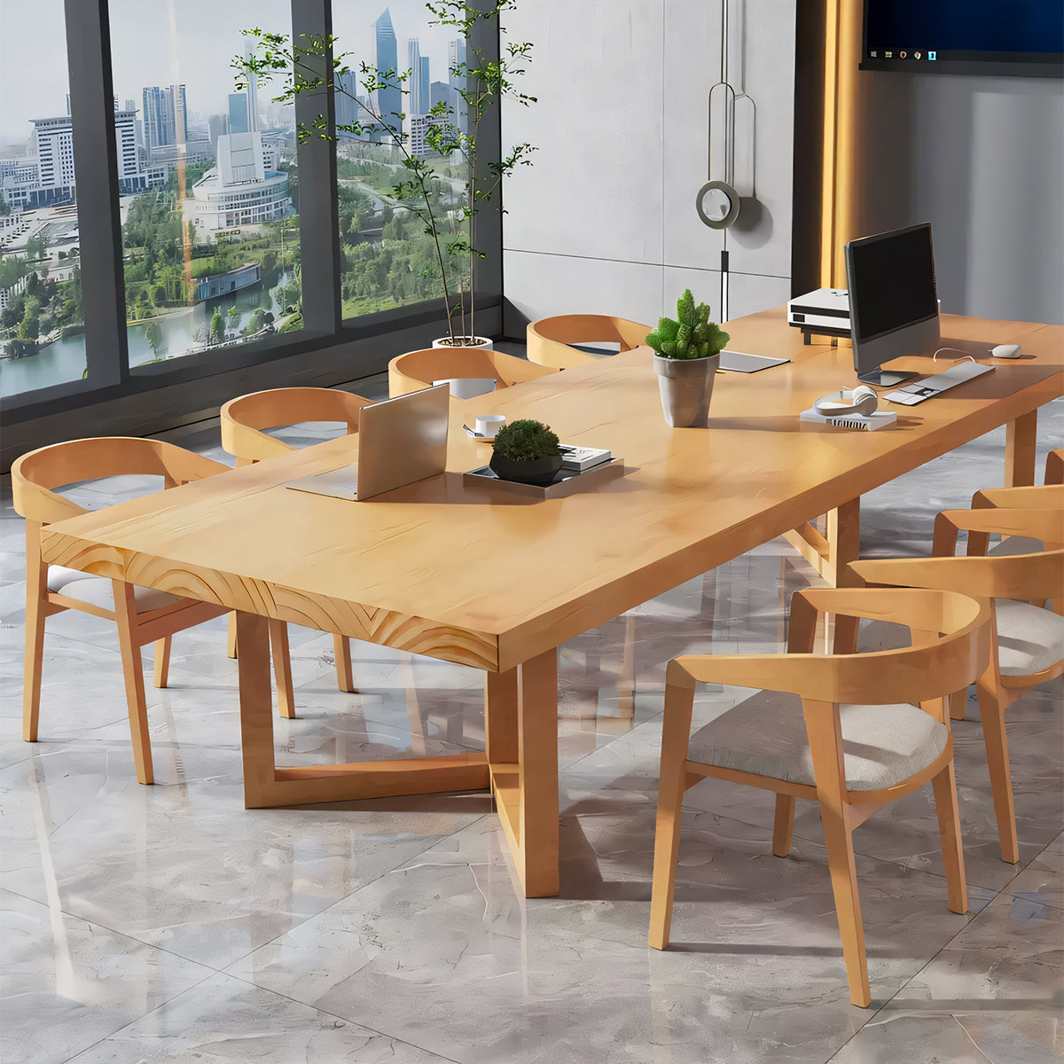 パイン材 角丸 重厚感 会議テーブル ミーティングテーブル 会議テーブルセット 天板固定テーブル 会社用 事務所用 長方形タイプ シンプル ナチュラル カスタマイズ可能 HYZ-T063 tomokagu